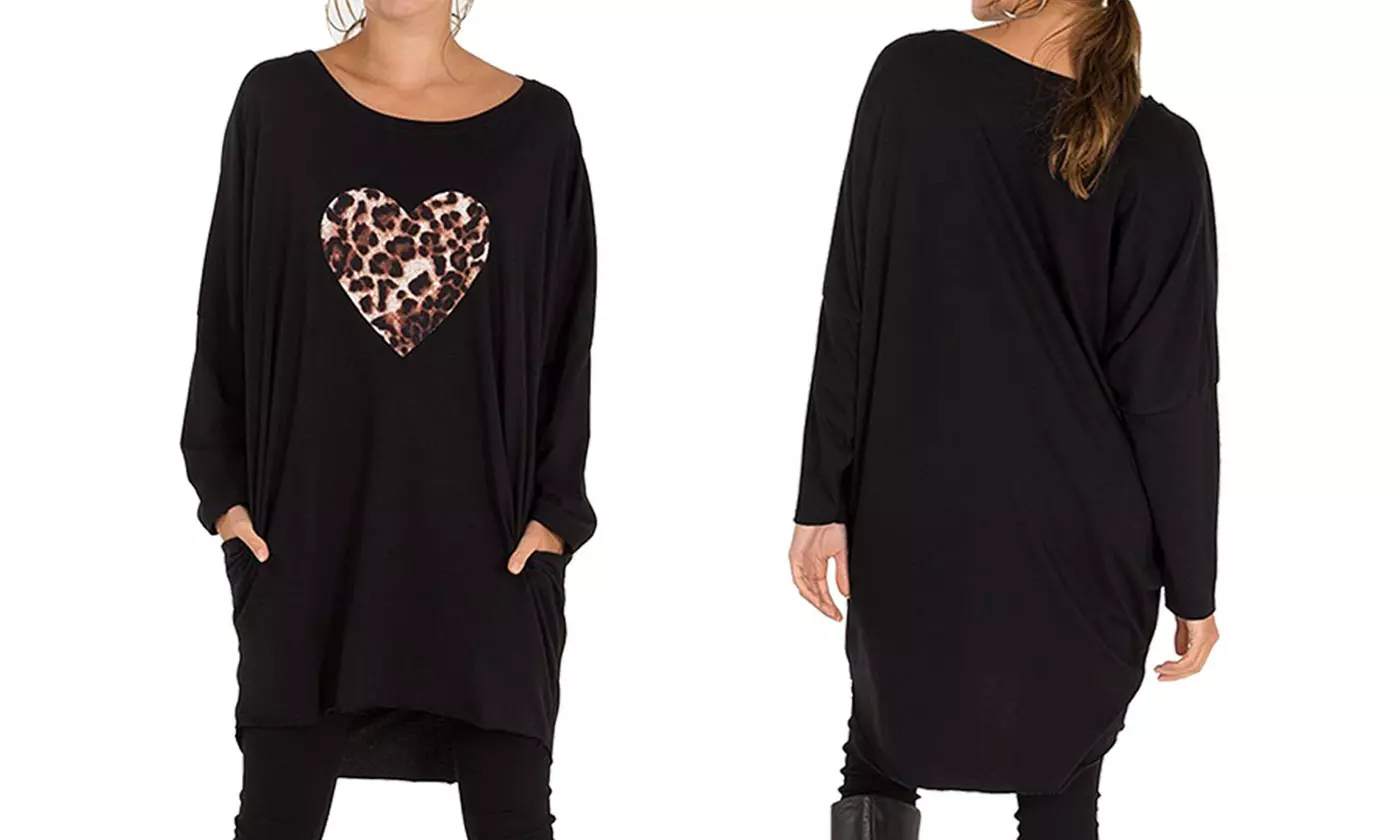 Leopard Motif Print Oversized Top