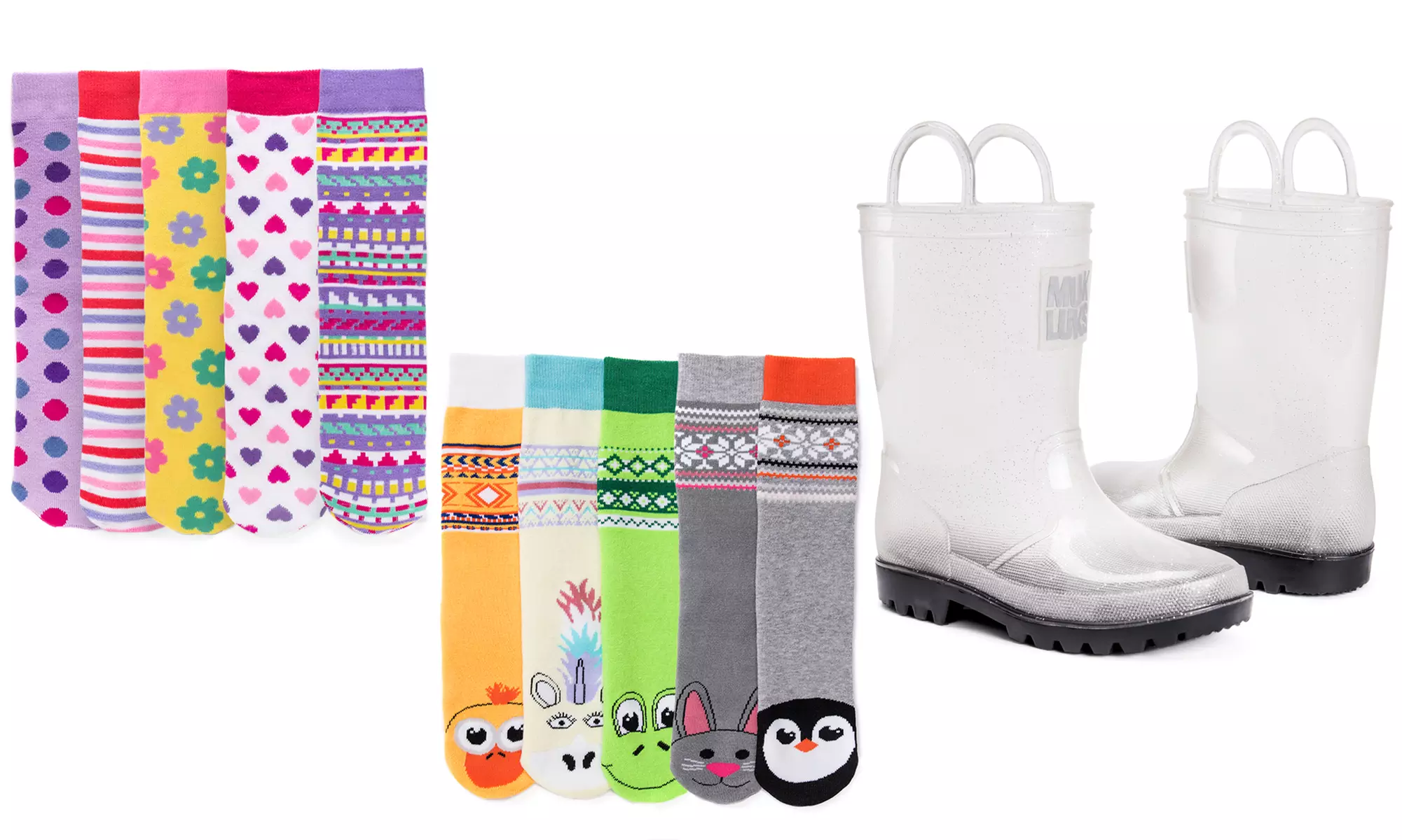 Muk Luks Kids' Molly Rain Boots with 5 Pairs of Socks - Primary Image
