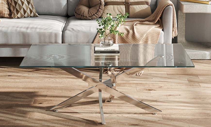 Image 2: Clear Glass Top Coffee End Table