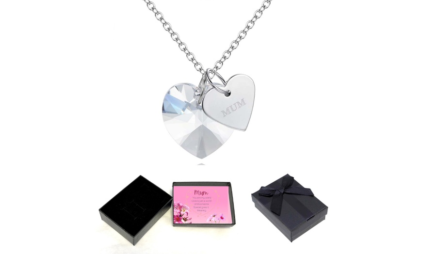 Image 1: Heart-Shaped Mom-Engraved Pendant Necklace with Optional Gift Box