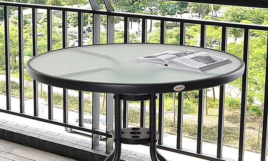 Image 2: Outsunny Outdoor Glass Top Table