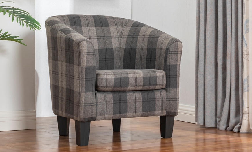 Image 2: Wide Upholstered Linen Fabric Tub Chair