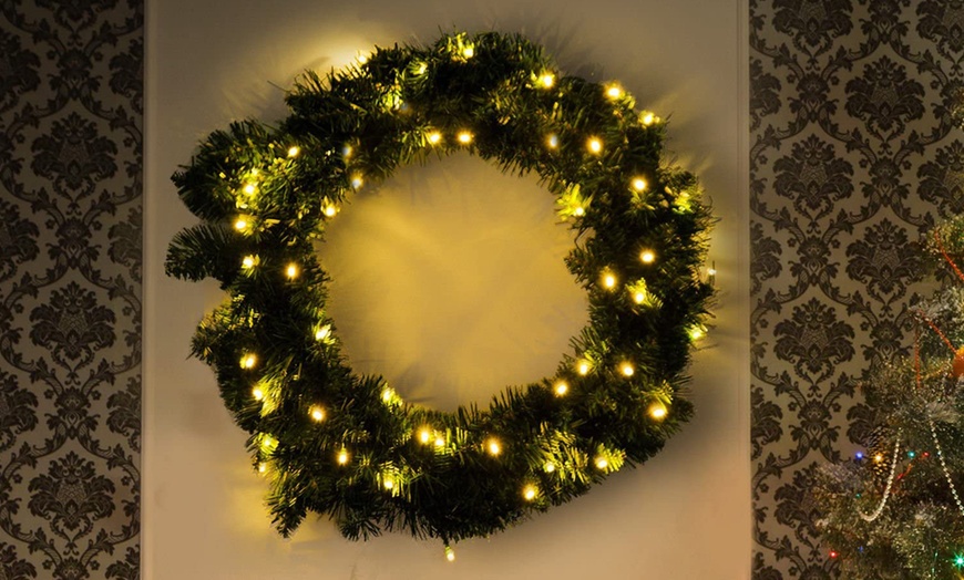 Image 1: Homcom Pre-Lit Christmas Wreath