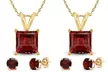 18K Yellow Gold plated Garnet Princess Cut 18 Inch Necklace & Round Earrings Set - Second Medium
