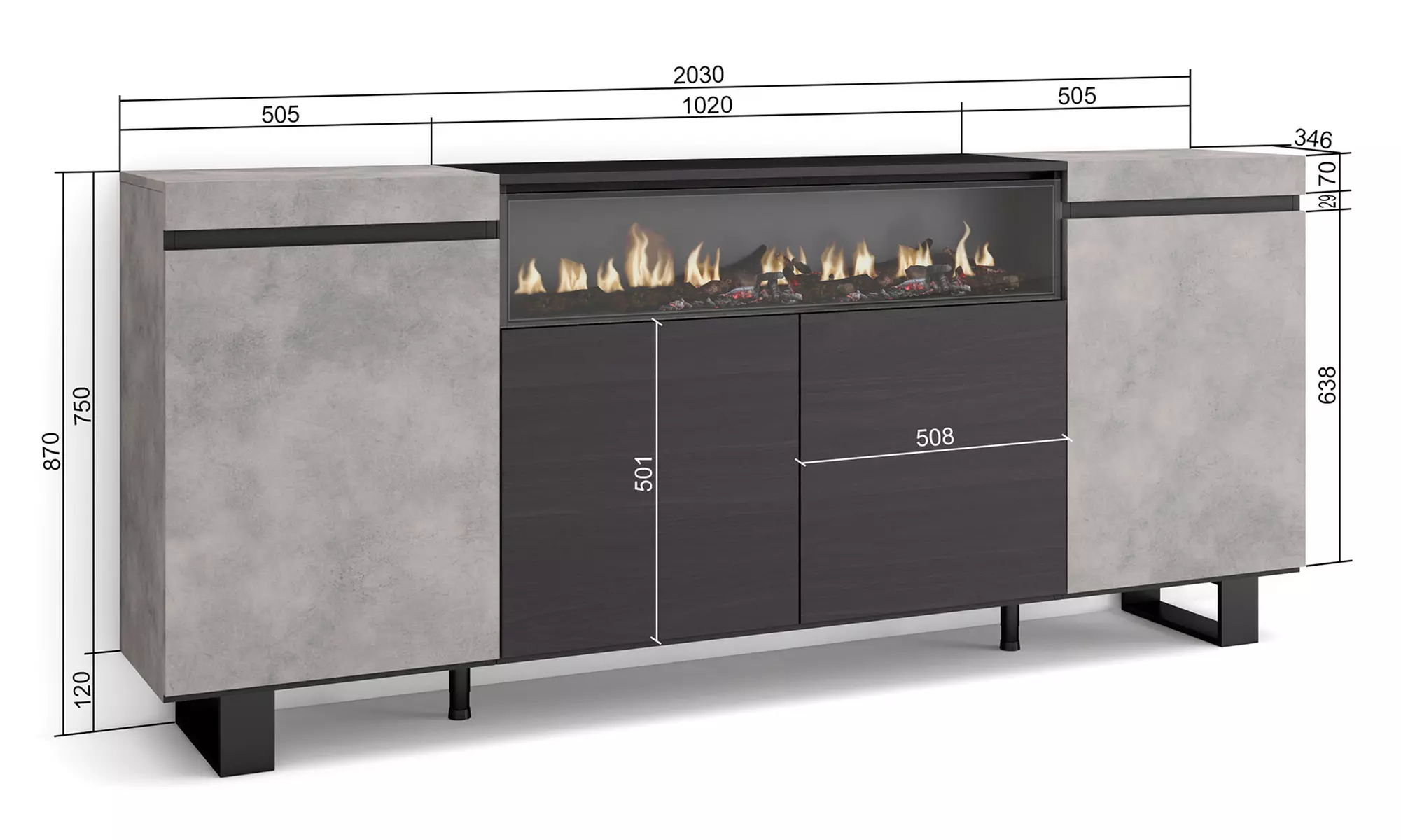 Sideboard mit LED-Elektrokamin