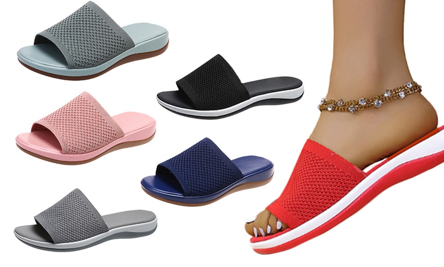 Image 3: Women's Casual Mesh Knit Woven Upper Soft Flat Sandals