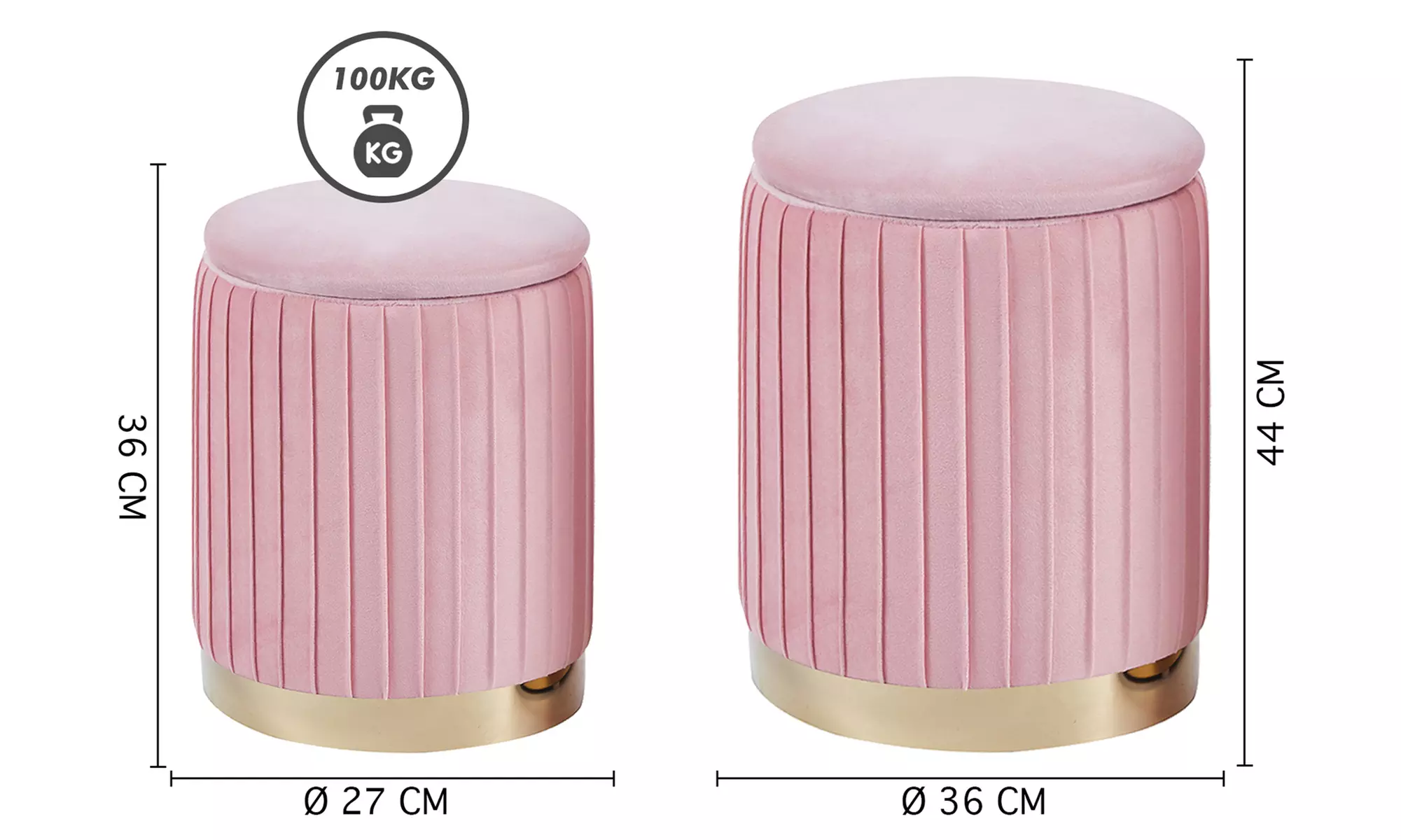 Set 2 velvet opberg-poefen