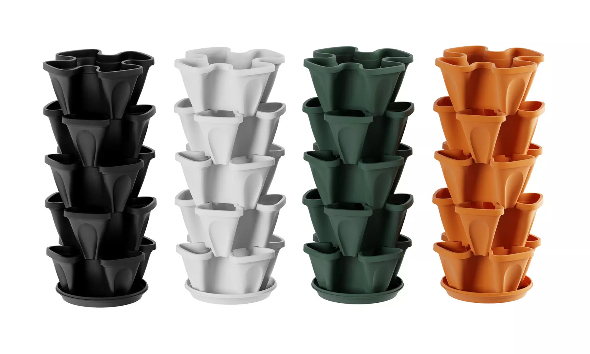 Stacking Planter Tower Set with Flower Pots and Saucer (5-Pack) - Primary Image