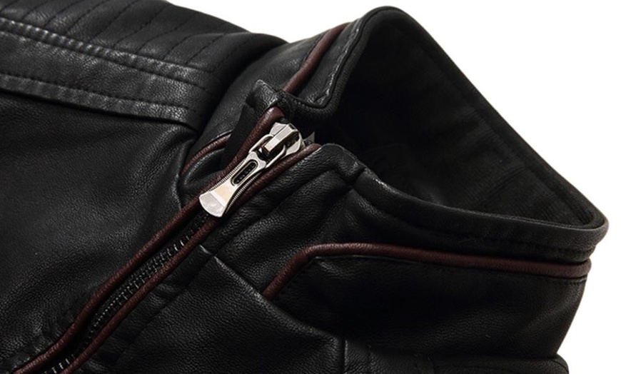 Image 6: Men's Faux-Leather Biker Jacket