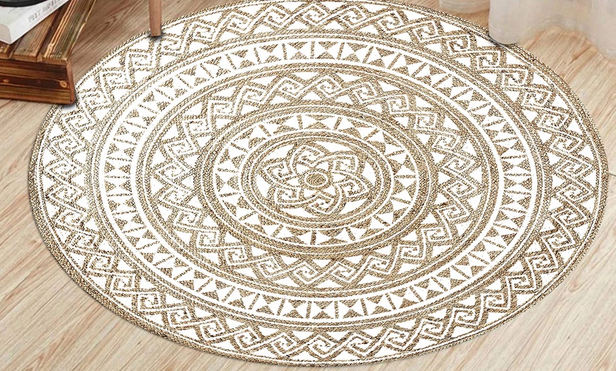 Image 1: Tapis d'intérieur rond "Rosa" imitation jute
