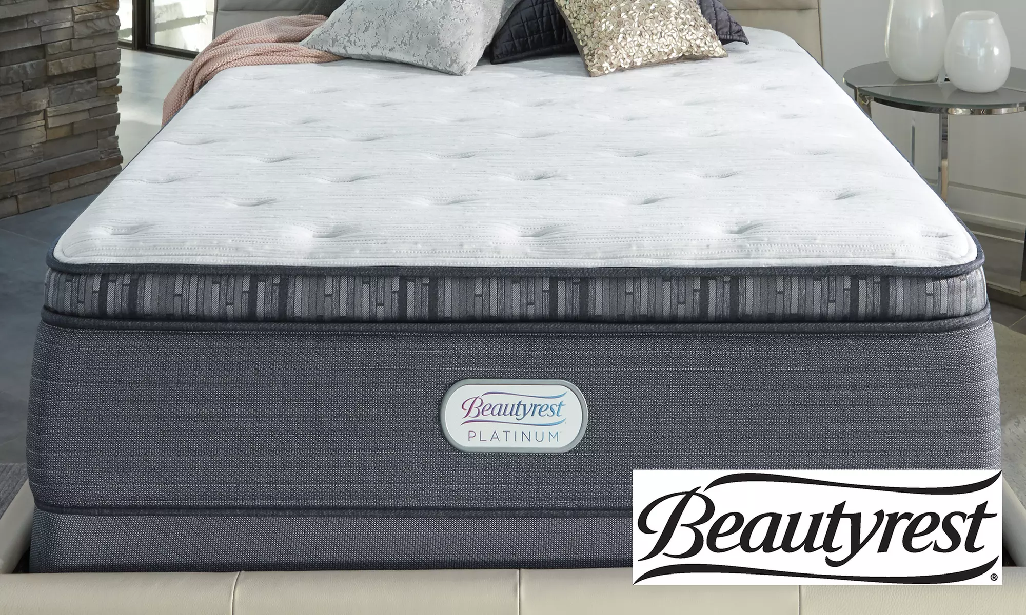 Beautyrest Platinum 15" Pillowtop Mattress with Optional Base. Choose Plush or Firm. Free White Glove Delivery. - Primary Image