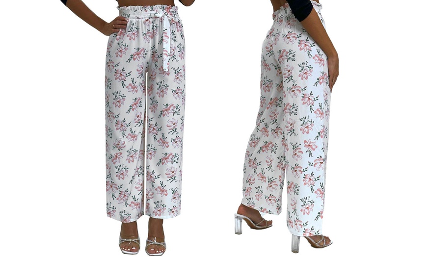 Image 12: Wide-Leg Tie-Waist Multicoloured Floral Palazzo Pants