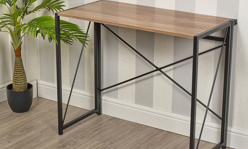 Image 19: Wooden Foldable Table with Steel Tube Legs