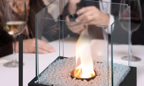 Petite cheminée de table carrée ou rectangulaire avec panneaux en verre