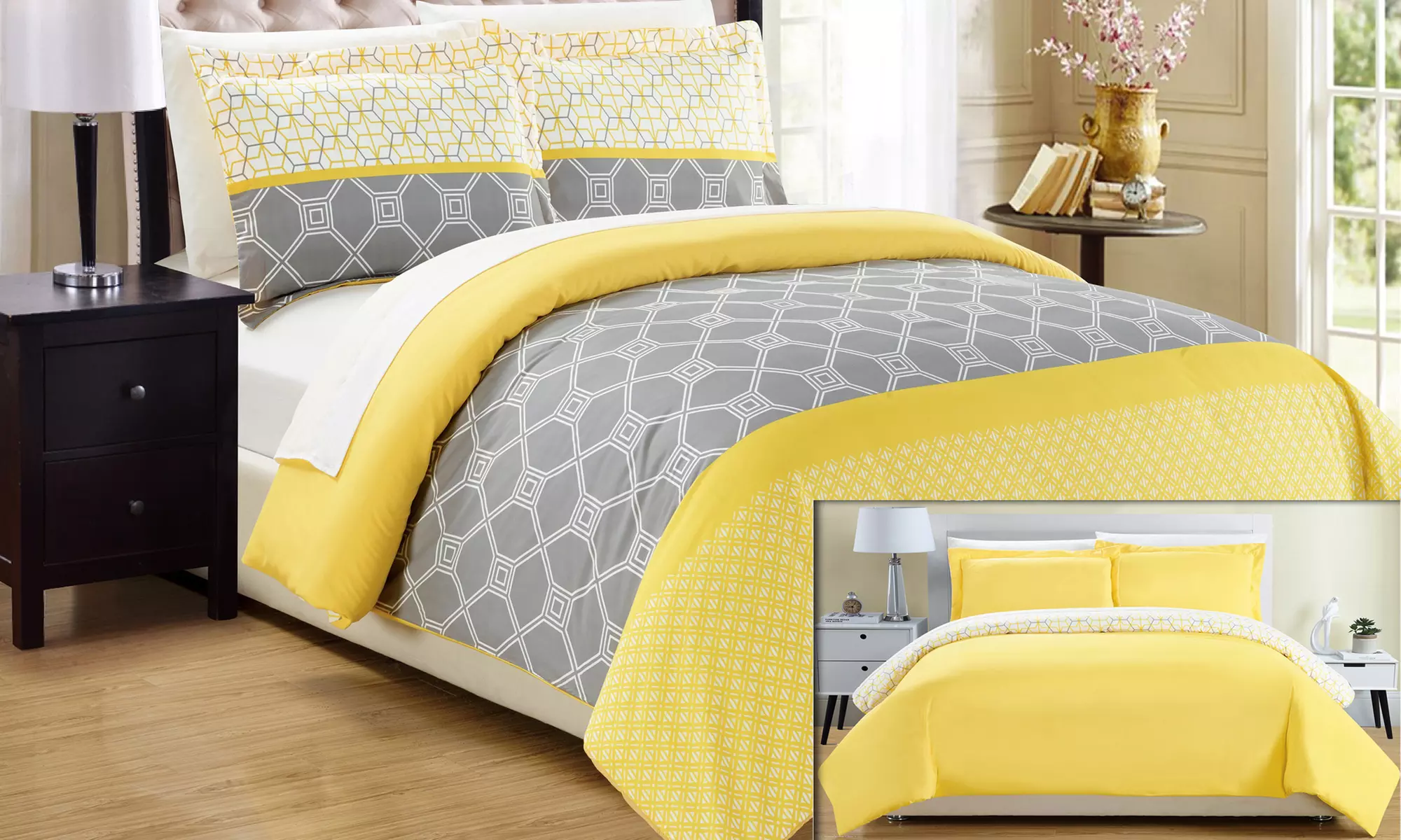 Vaela Geometric Print Reversible Duvet Cover Set (2- or 3-Piece) - Primary Image