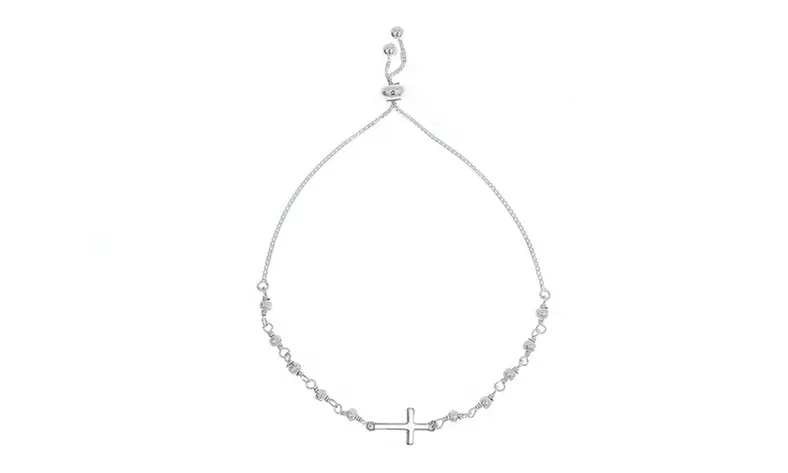 Italian Sterling Silver Adjustable Rosary Cross Charm Bracelet
