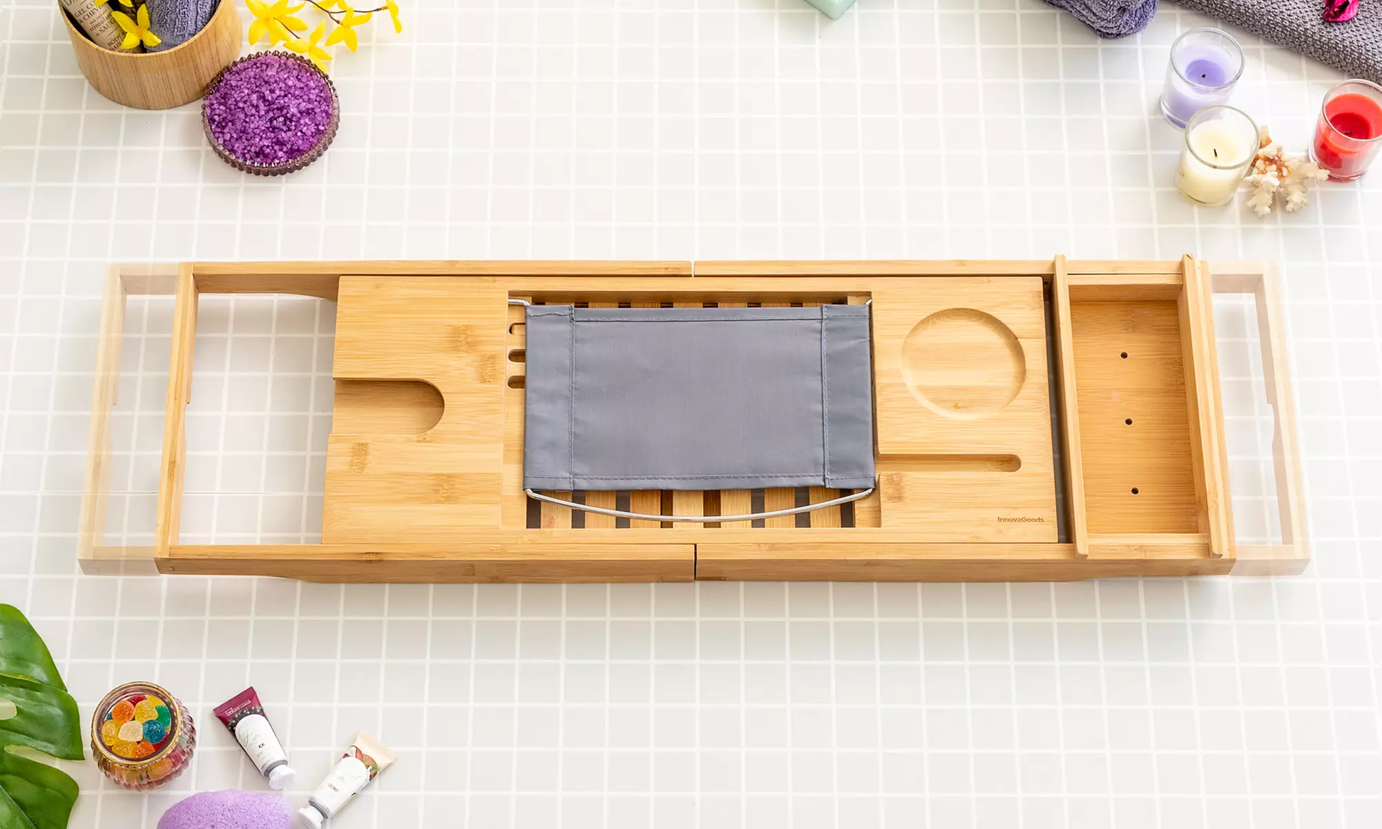 Innovagoods ausziehbare Bambus-Badewannenablage