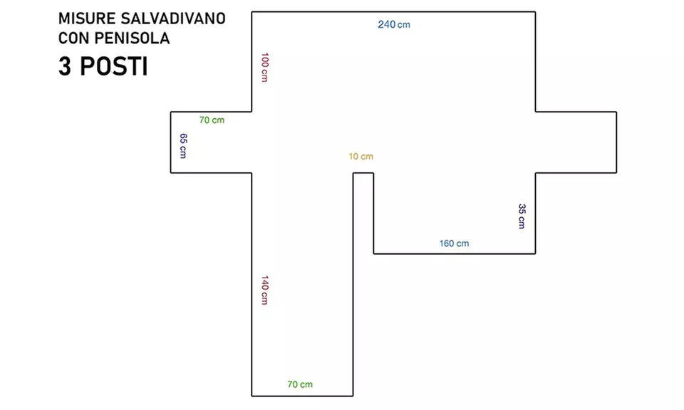 Copridivano con penisola impermeabile con tasche porta oggetti