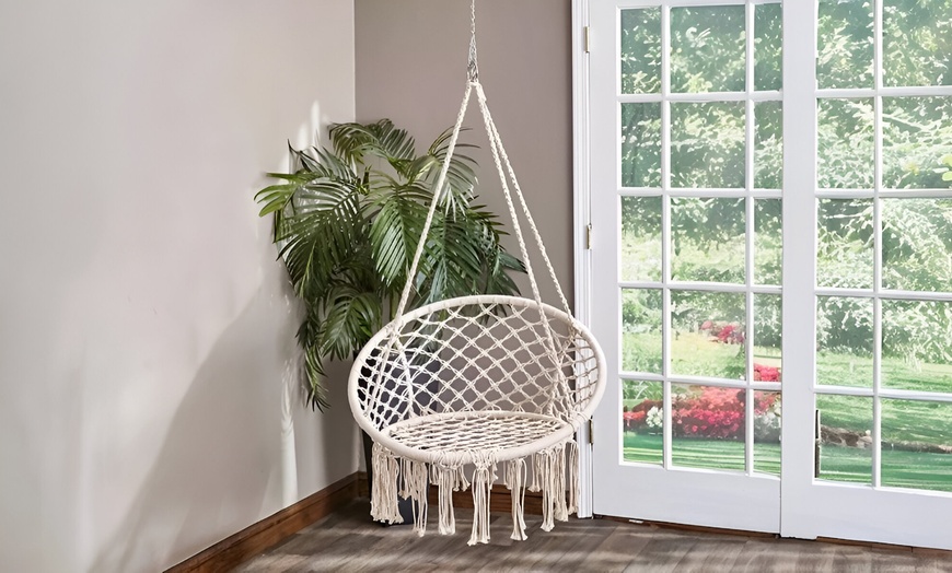 Image 8: Chaise suspendue en macramé avec franges