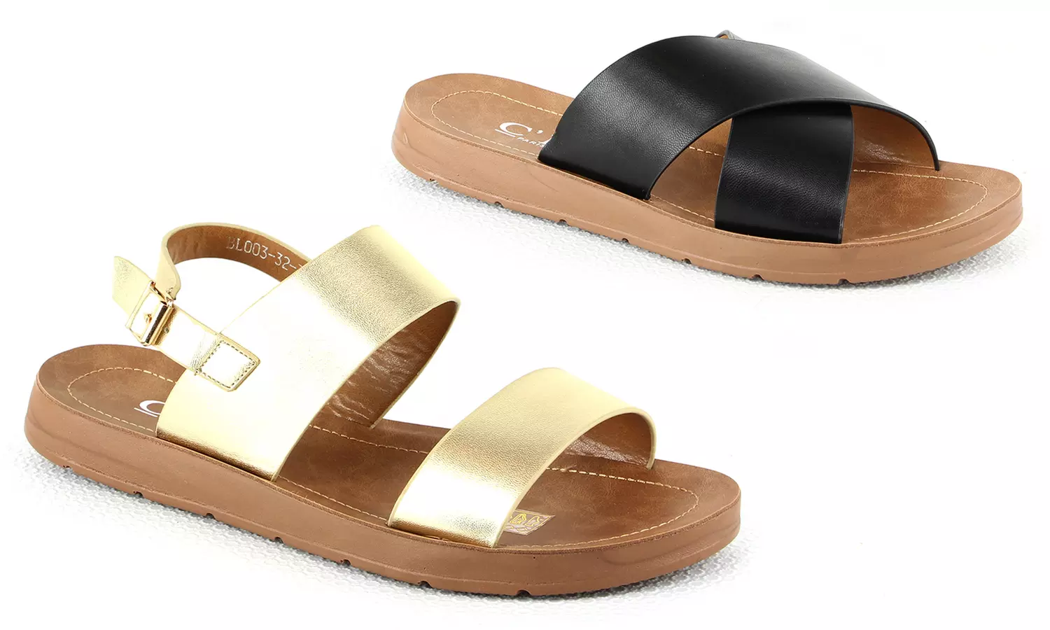 Sandales plates à larges bandes confortables - Primary Image