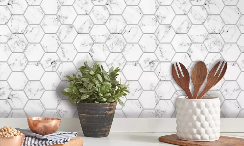 Carrelage mural adhésif, 4 plaques de 26,7 x 26,7 cm - Primary Image