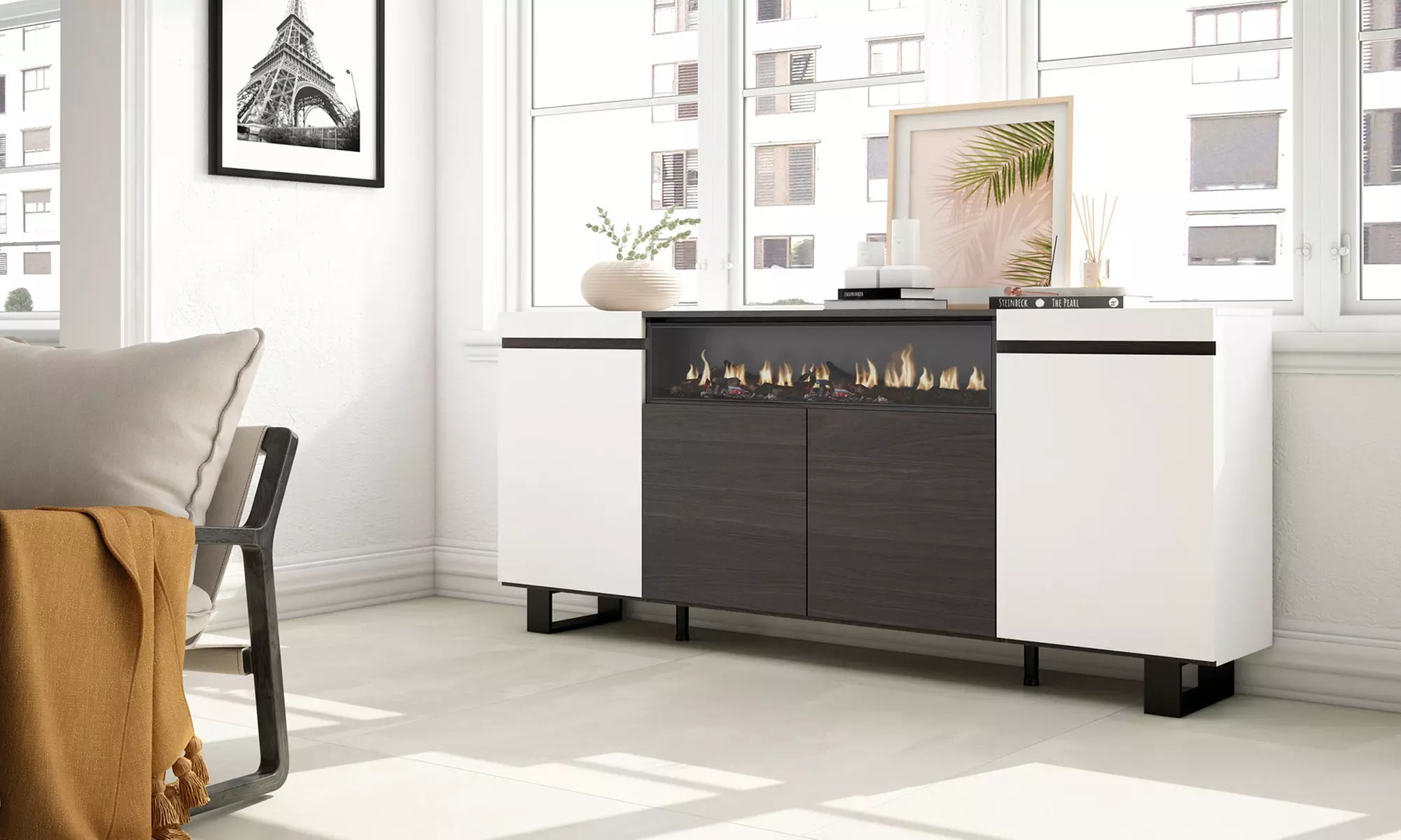 Sideboard mit LED-Elektrokamin