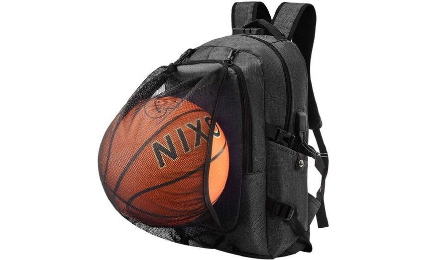 Image 2: Basketball Backpack with USB Charging Port