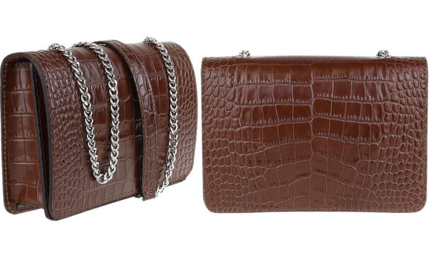 Image 3: Croc Print Leather Shoulder Bag