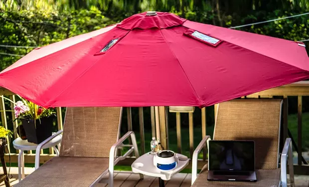9' Patio or Beach Umbrella with Solar-Powered USB Charger - Primary Image