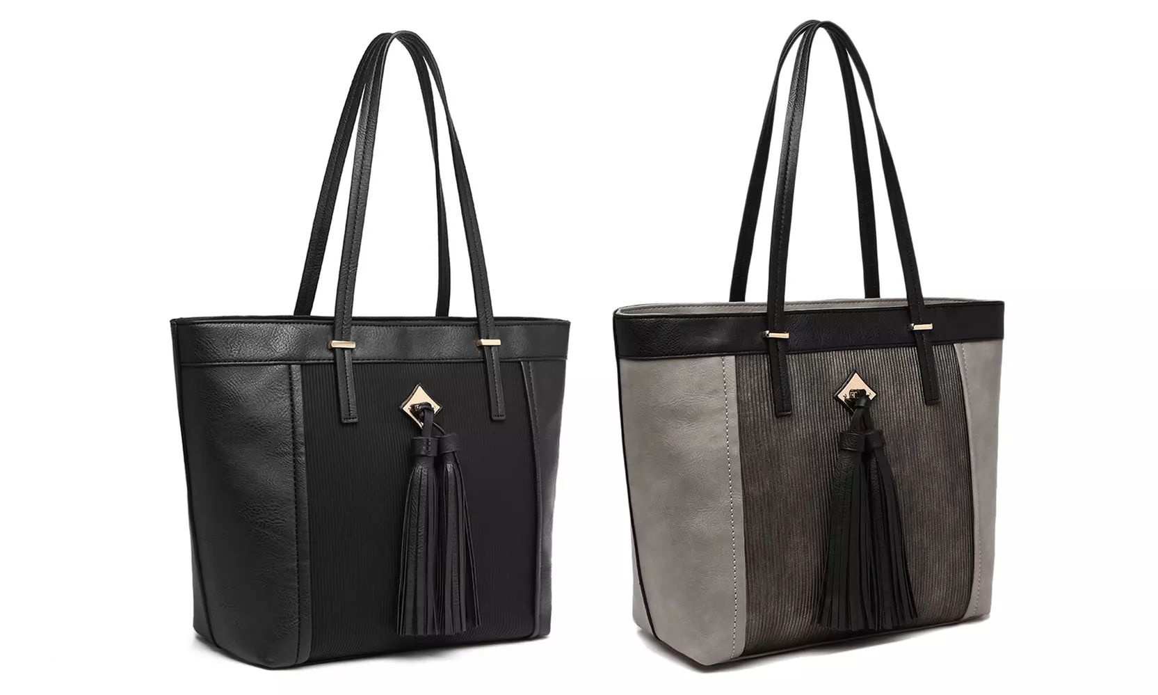 Cabas pour femmes avec double pompon à l'avant en similicuir, coloris au choix - Primary Image