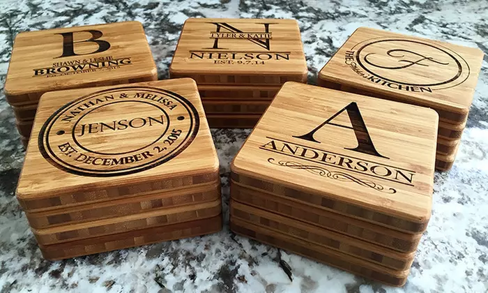 Two or Four Personalized Bamboo Coasters from Qualtry (Up to 50% Off)   - Primary Image