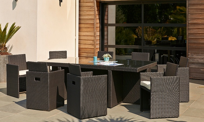 Salon De Jardin Encastrable 6 Ou 8 Places En Resine Tressee Groupon