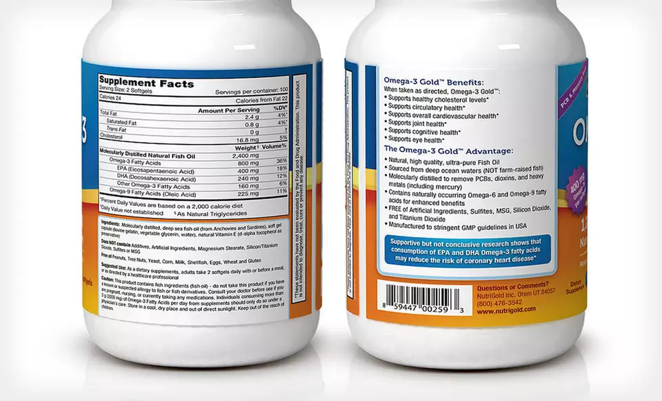$18.99 for NutriGold Omega-3 Gold 1,200 mg Fish Oil Supplement ($59.90 List Price). Free Shipping. - Second Medium