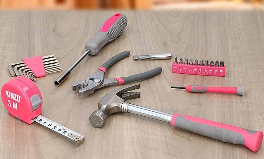 Image 2: 39-Piece Pink Tool Kit Set with Carry Case