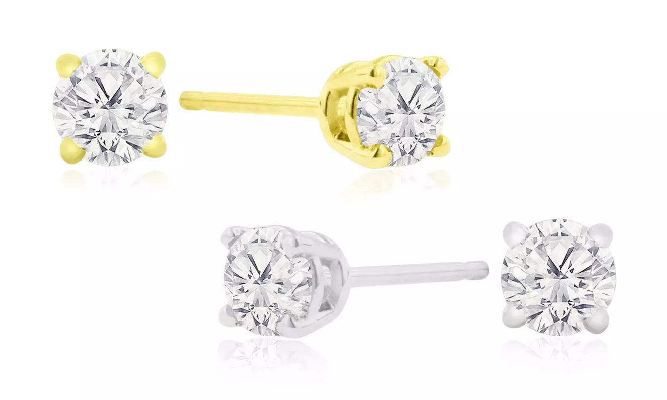 0.33 CTTW Natural Genuine Diamond Stud Earrings In 14K White or Yellow Gold - Primary Image