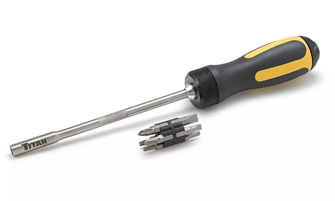 12" High-Torque Ratcheting Screwdriver with 10 Bits - Primary Image