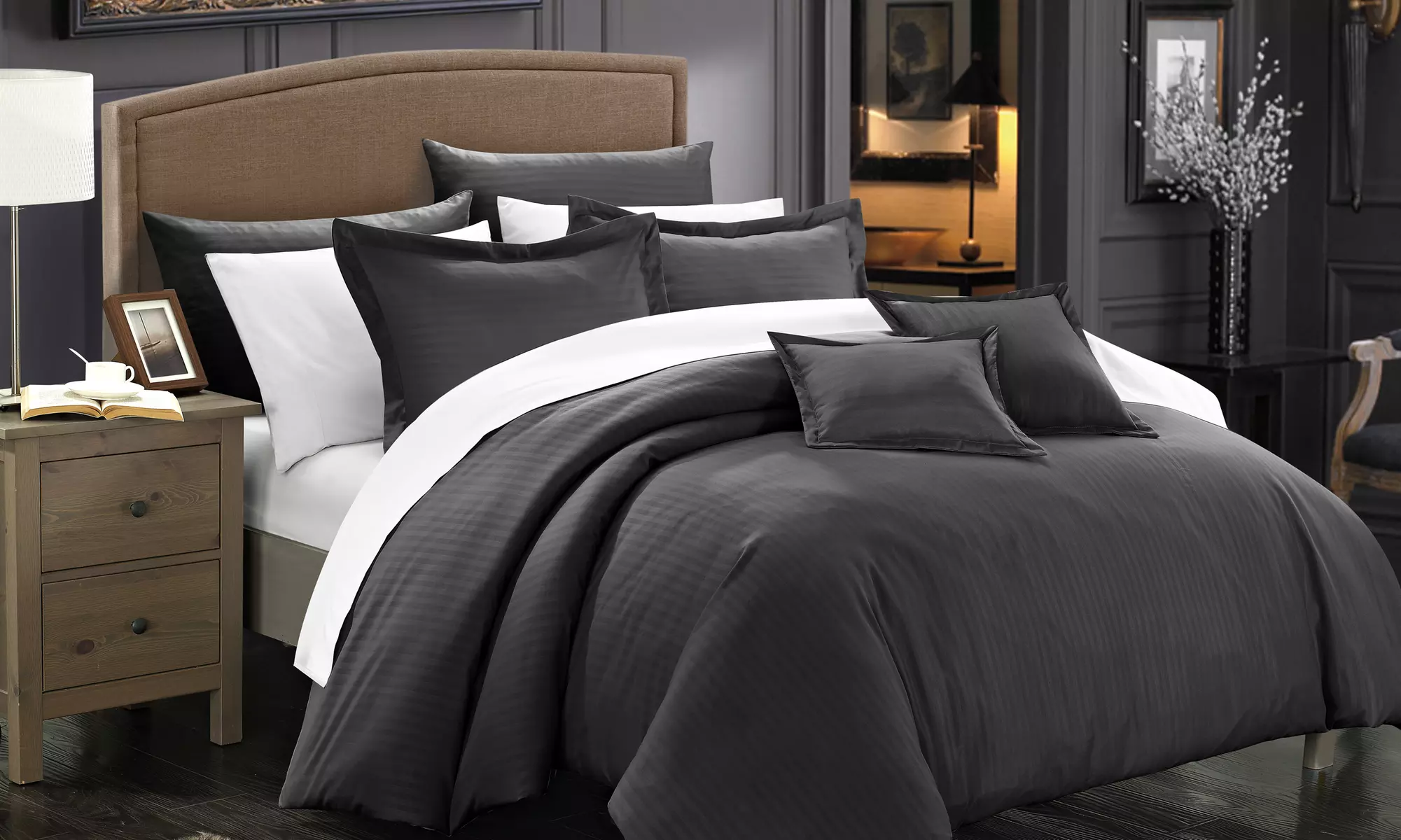 Special Price: Chic Home Kanyetta Down-Alternative Jacquard Striped Comforter Set (5- or 7-Piece) - Second Medium