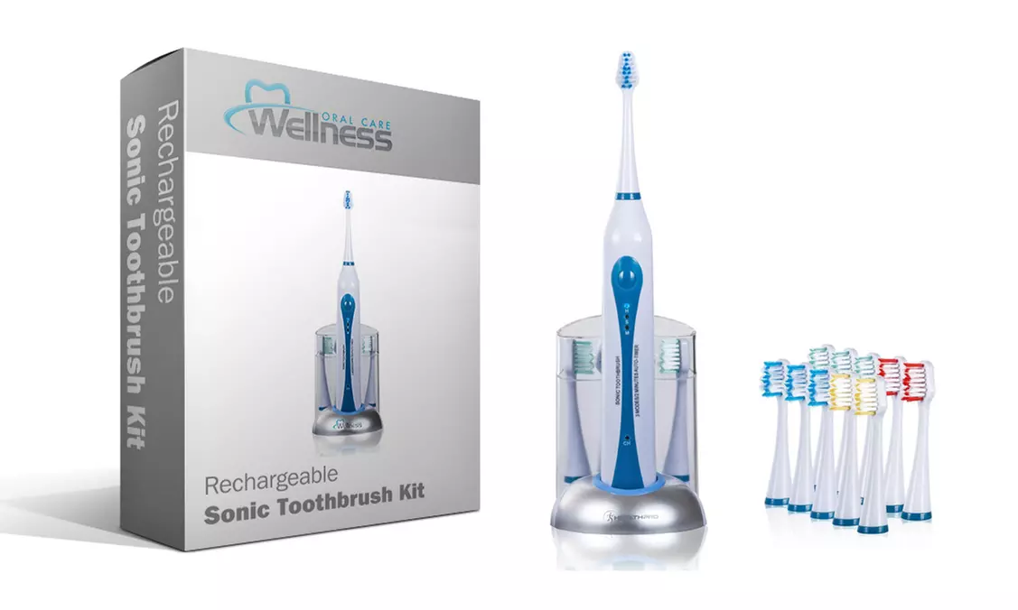Ultrasonic Toothbrush with Dock Charger and 10 Brush Heads - Primary Image