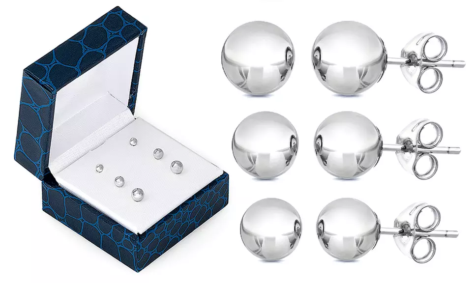 14K White Gold Ball Stud Earrings (3-Pairs) - Primary Image