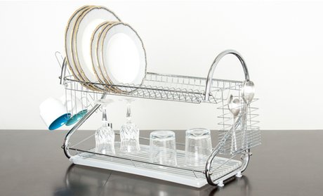 Two Tier Chrome-Plated Dish Rack with a Tray