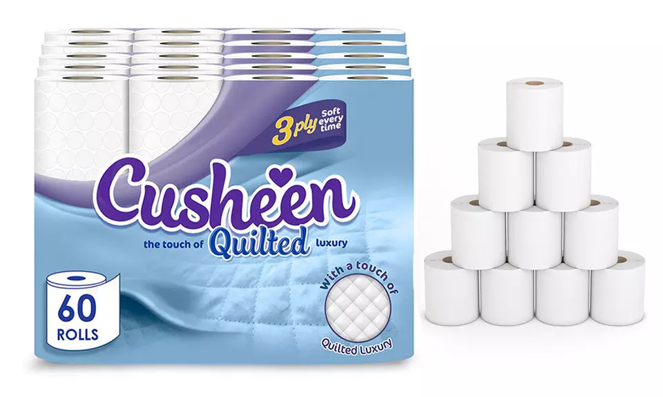 60 or 120 Cusheen White Quilts Toilet Rolls - Primary Image