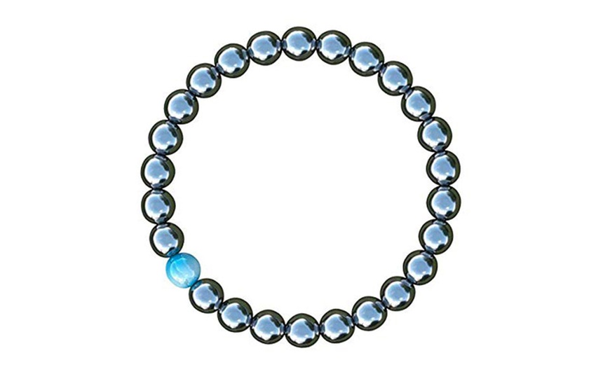 Image 4: One, Two or Three Hematite Bracelets with Blue Opal Bead