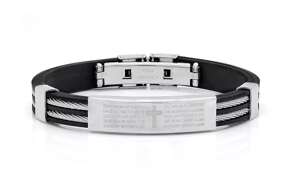 Stainless Steel Men's Lord's Prayer Bracelet. Multiple Options Available. - Second Medium