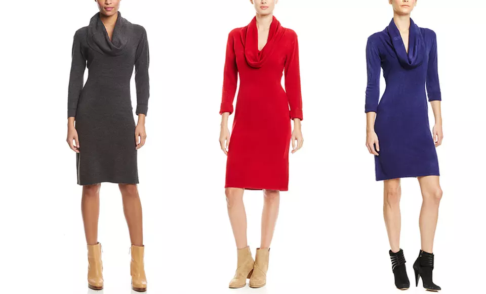 Connected Long Sleeve Cowl Neck Sweater Dress | Brought to You by ideel - Primary Image