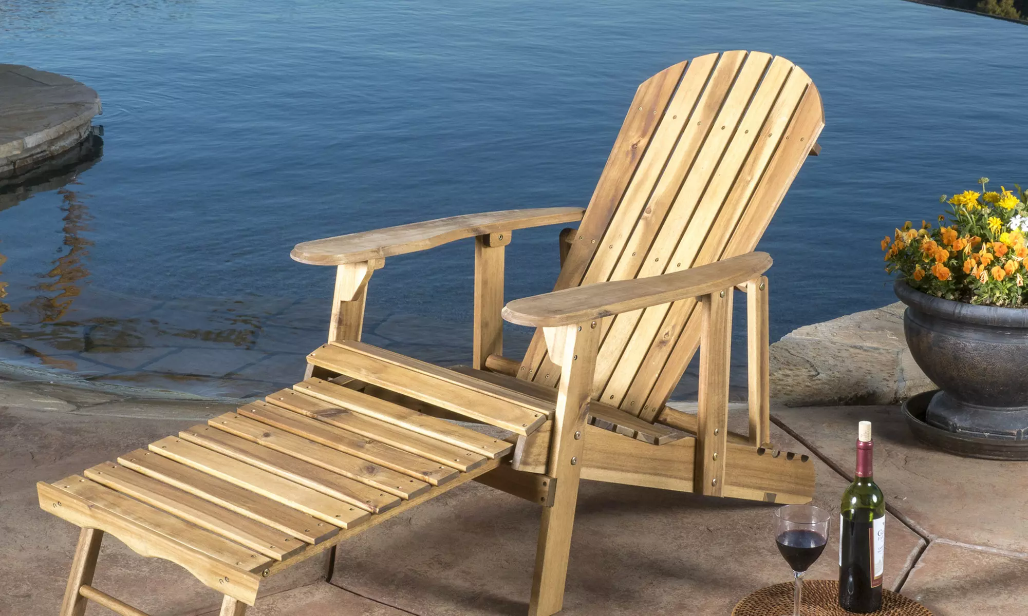 Katherine Outdoor Reclining Wooden Chair with Footrest - Primary Image