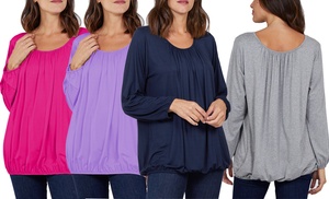 Women's Ruched Neck Long Sleeve Top