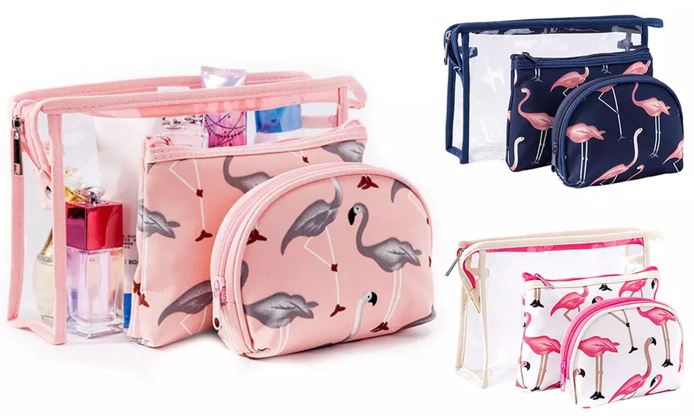 1 ou 2 trousses de toilette flamant rose 3en1 - Primary Image