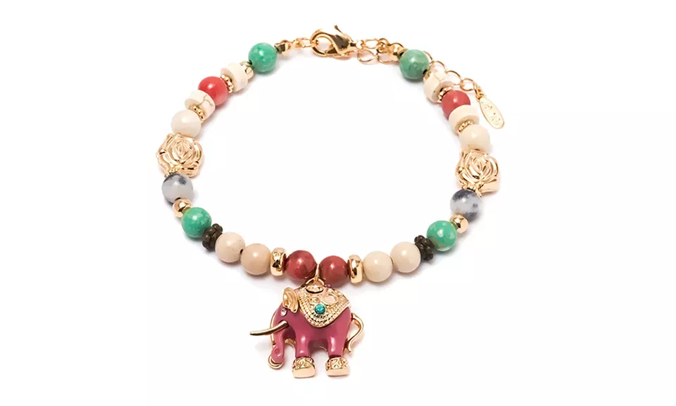 Elephant Charm Bracelet with Swarovski Elements in 18K Gold Plated Brass - Second Medium