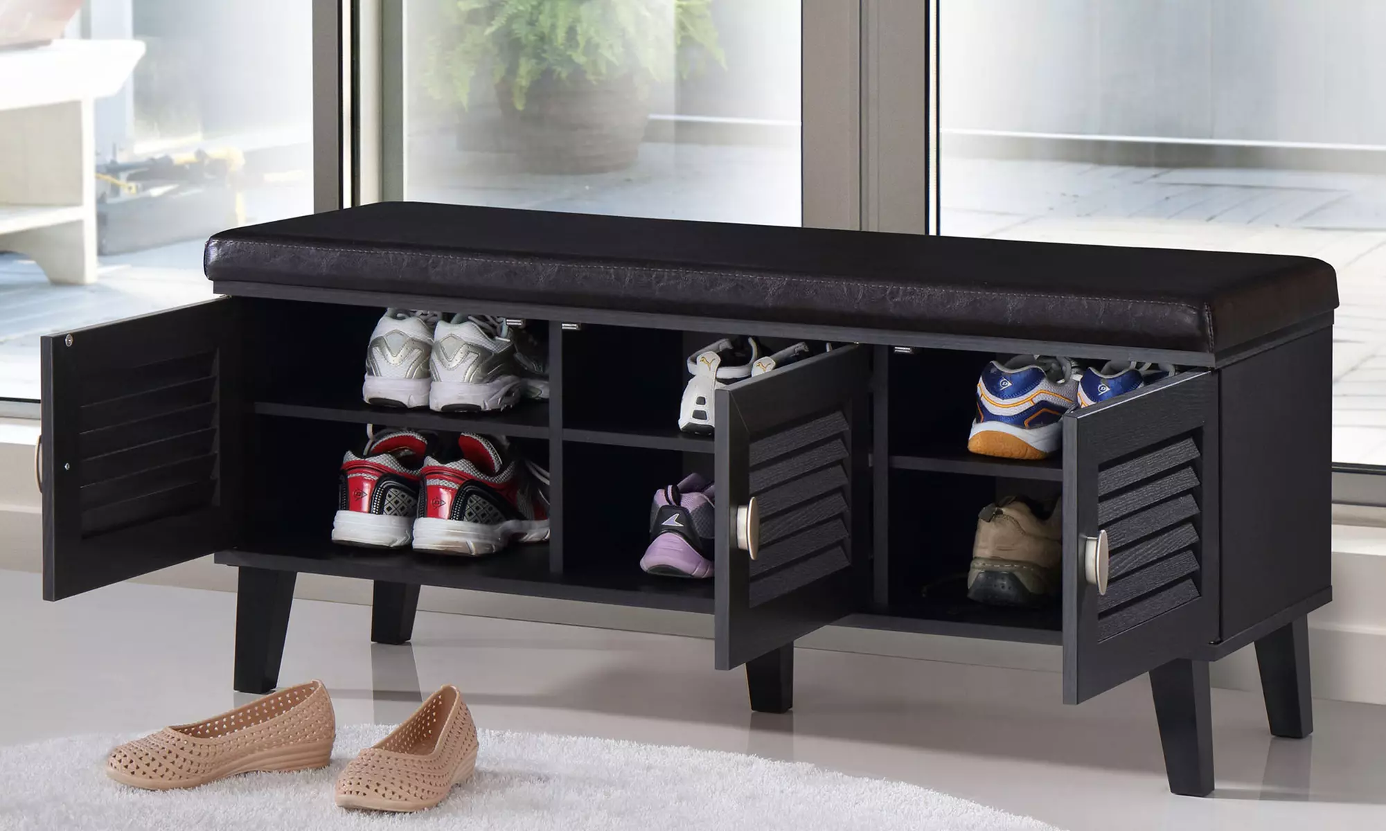 Sheffield Modern Dark Espresso Shoe Storage Benches - Primary Image