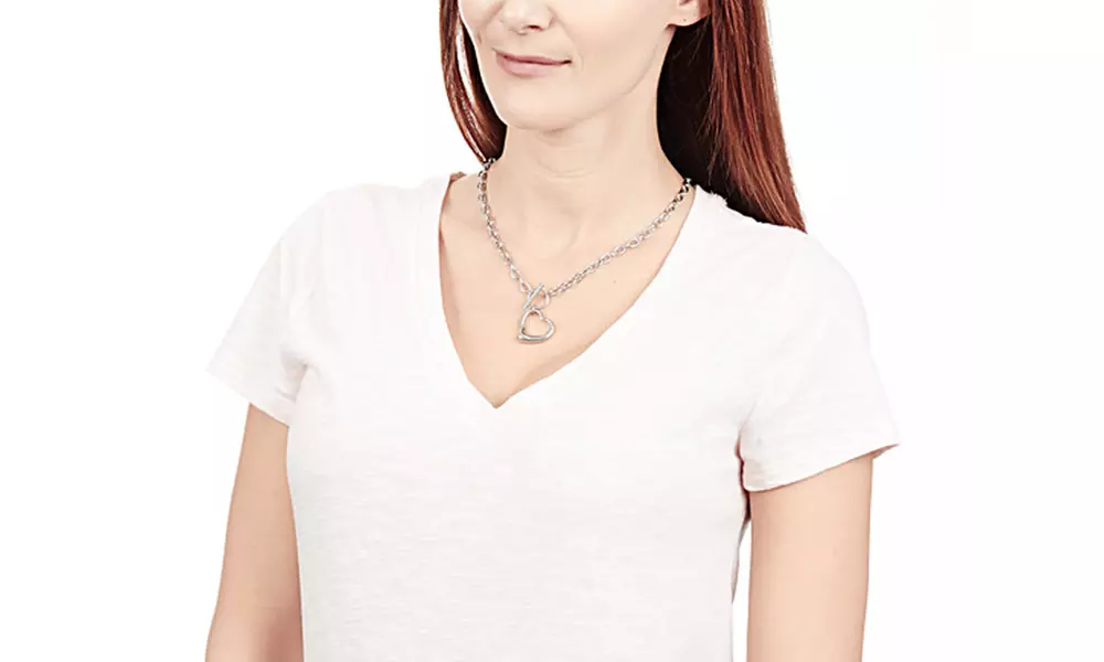 Stainless Steel Cable Chain Open Heart Toggle Necklace - Primary Image